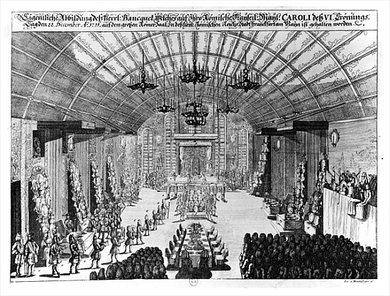 Banquet in the Romer Hall at Frankfurt-am-Main, in honour of the coronation of Charles VI (1685-1740 van German School