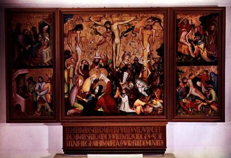 The Crucifixion, triptych with side panels depicting scenes from the Passion van German School