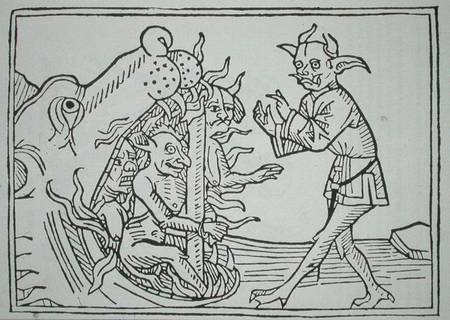 The Devil Belial before the Gates of Hell, from 'Das Buch Belial', published in Augsburg van German School