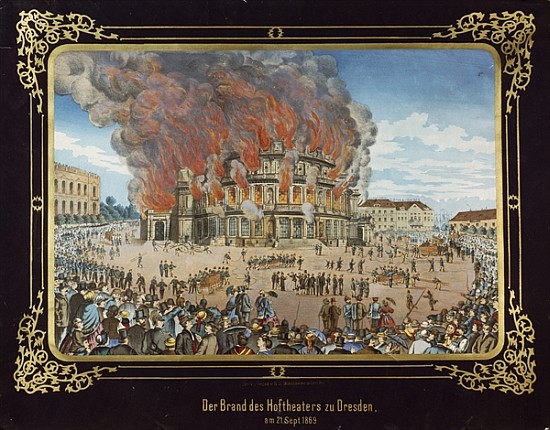 Fire at the Royal Theatre in Dresden on 21st September 1869 van German School