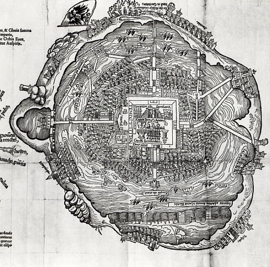 Map of Tenochtitlan from ''Praeclara Ferdinandi Cortesii de Nova Maris Oceani Hispania Narrati'' van German School