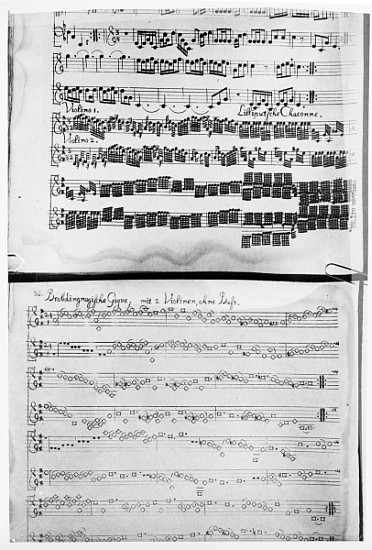 Score for Telemann''s Suite for two violins, the ''Gulliver Suite'', including the ''Chaconne of the van German School