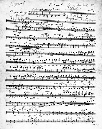 Sheet Music for the Overture to ''Egmont'' Ludwig van Beethoven, written between 1809-10 van German School