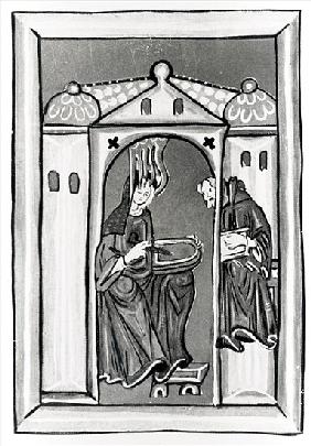 Hildegard of Bingen receiving the Light from Heaven, c.1151