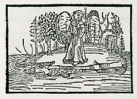 St. Brendan on the fish island, illustration from ''The Voyage of St. Brendan''