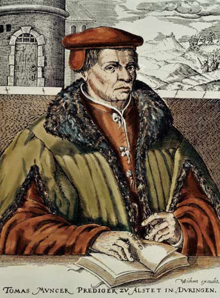 Thomas Muntzer, c.1600 (hand coloured woodcut) van German School