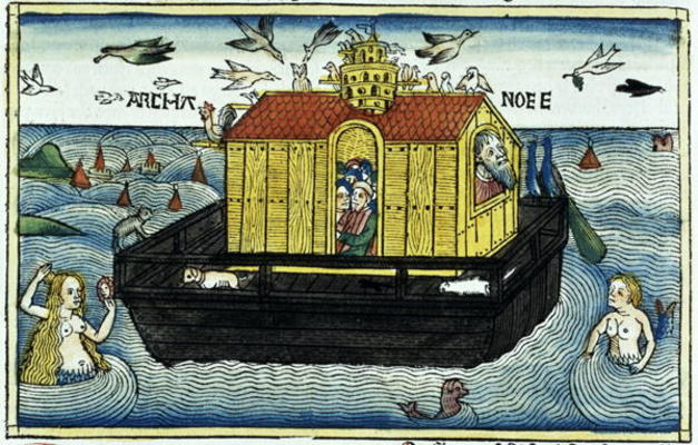 Genesis 6:11-24 Noah's Ark, from the Nuremberg Bible (coloured woodcut) van German School, (15th century) (after)