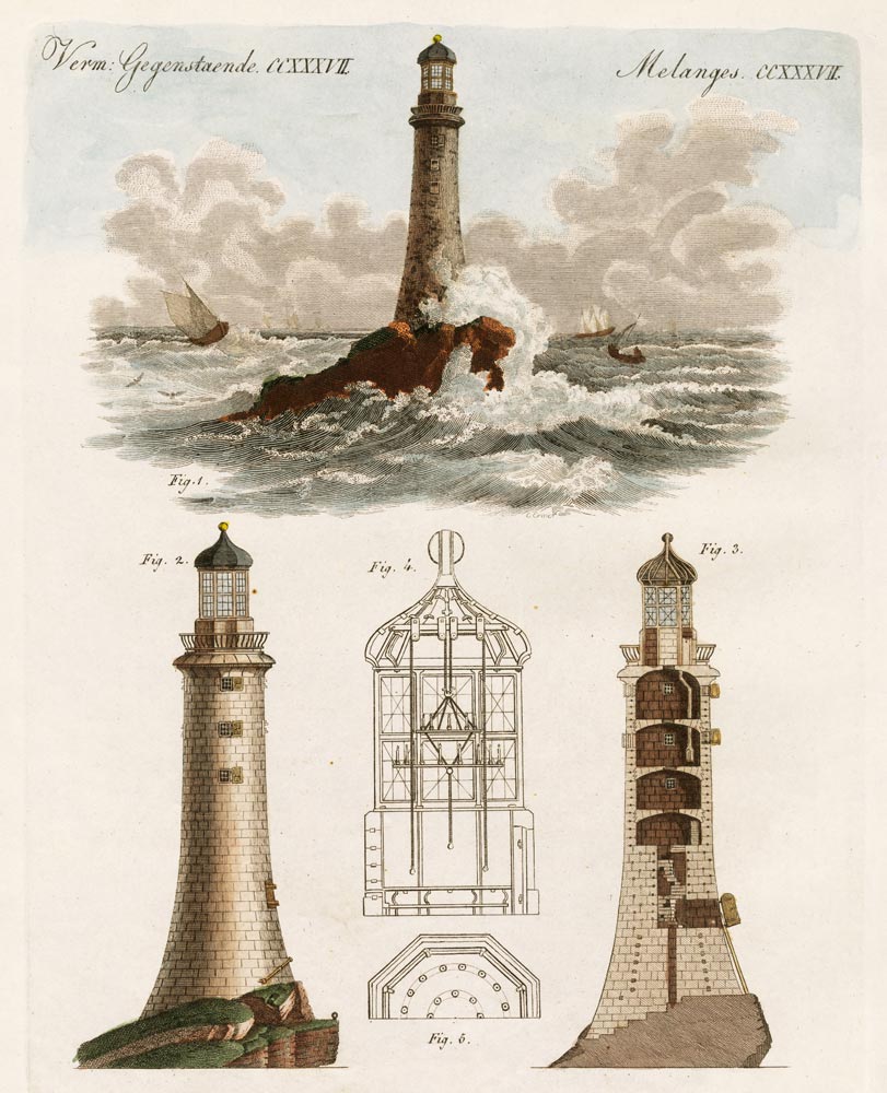 The Eddystone Lighthouse van German School, (19th century)