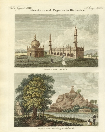 Mosques and pagodas in Hindustan van German School, (19th century)