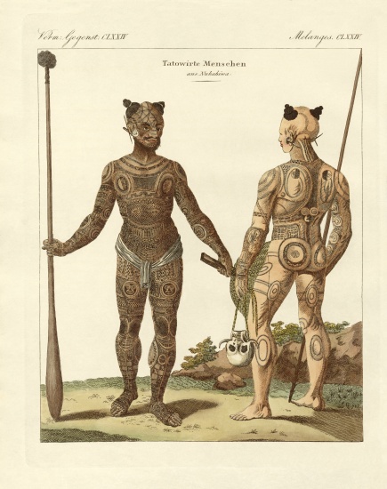 Nukahiwans with different tattoos van German School, (19th century)