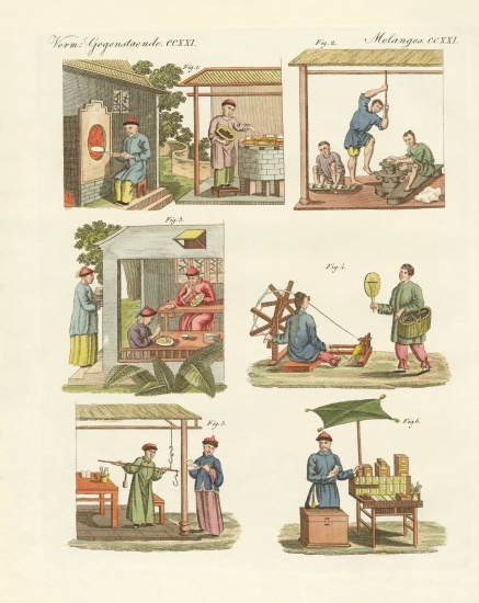 Trades, arts and handworks in China van German School, (19th century)