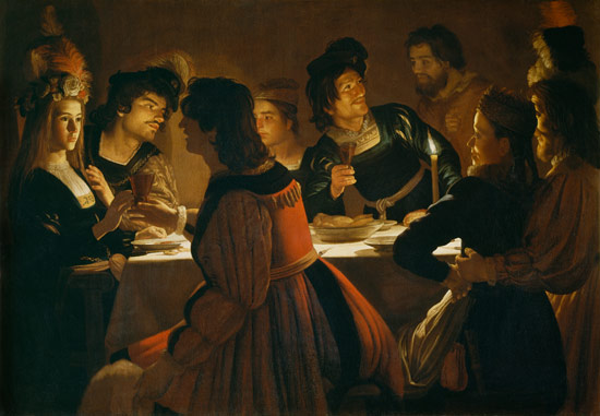 Feast Scene with a Young Married Couple van Gerrit van Honthorst