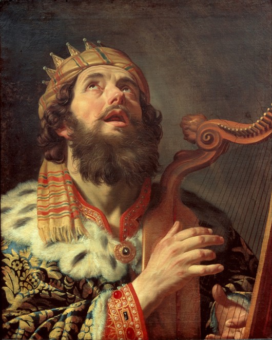 King David Playing the Harp van Gerrit van Honthorst
