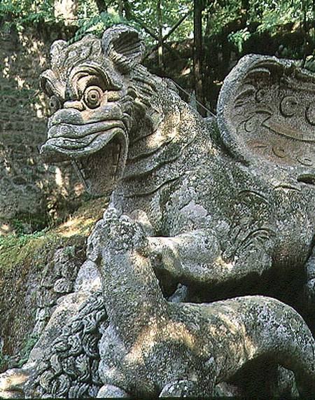 Dragon attacking lion, detail, sculpture from the Parco dei Mostri (Monster Park) gardens laid out b van Giacomo Barozzi  da Vignola