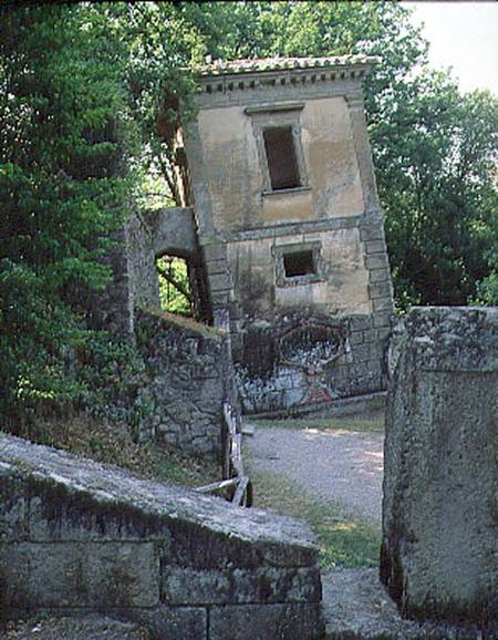 The Leaning House, from the Parco dei Mostri (Monster Park) gardens laid out between 1550-63 by the van Giacomo Barozzi  da Vignola
