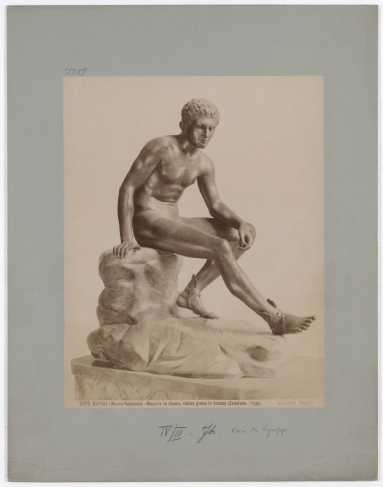 Naples: National Museum, Mercury at rest, Greek bronze statue, No. 5272 van Giacomo Brogi
