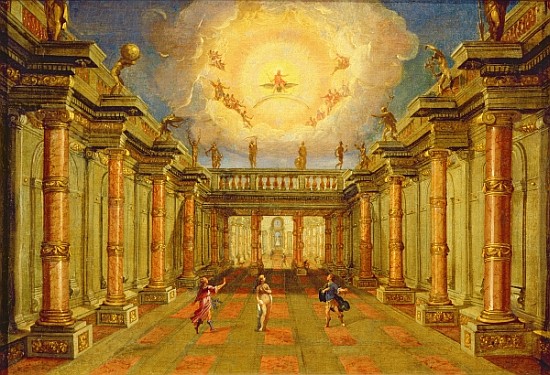 Act II, scene X: the courtyard of the King of Naxos van Giacomo Torelli
