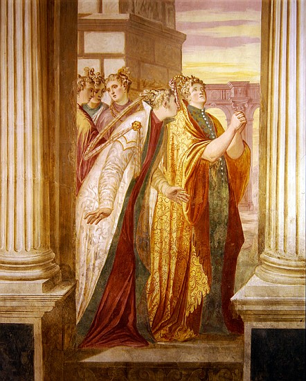 Left wall depicting Sophonisba crying van Giambattista Zelotti