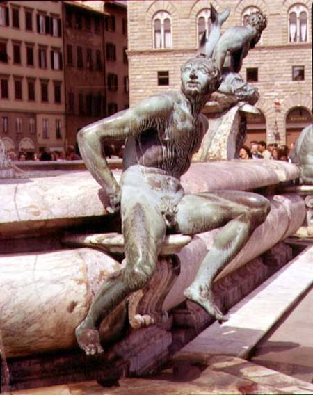 The Fountain of Neptune, detail of a seated figure van Giambologna