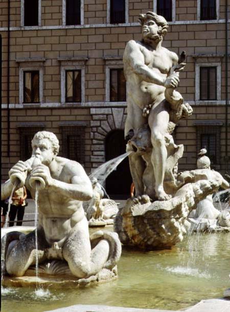 The Moro Fountain, detail of river gods and monsters van Gianlorenzo Bernini