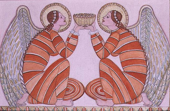 Two angels holding a bowl, 1995 (w/c)  van  Gillian  Lawson