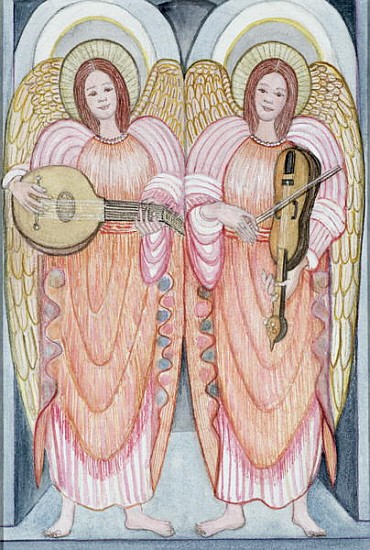 Two angels playing instruments, 1995 (w/c)  van  Gillian  Lawson