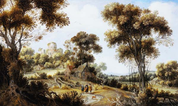 An Extensive Wooded Landscape with Christ on the Road to Emmaus van Gillis Claesz d' Hondecoeter