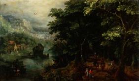 Landscape with figures in an avenue