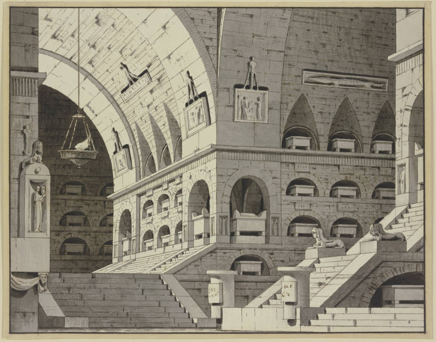 Ägyptisches Grabgewölbe mit vielen Sarkophagen van Giorgio Fuentes