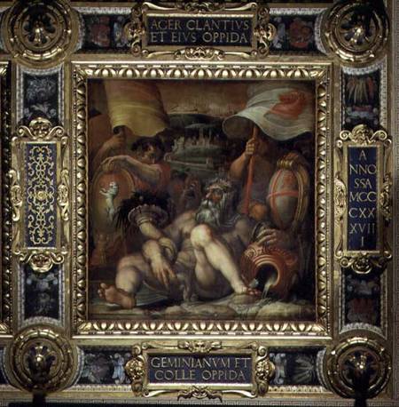 Allegory of the towns of San Gimignano and Colle Val d'Elsa from the ceiling of the Salone dei Cinqu van Giorgio Vasari