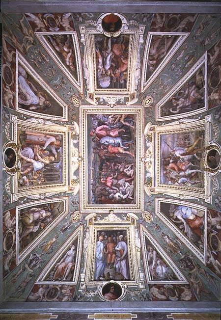 The ceiling of the Sala di Cosimo Il Vecchio showing Cosimo de' Medici (1389-1464) returning from ex van Giorgio Vasari