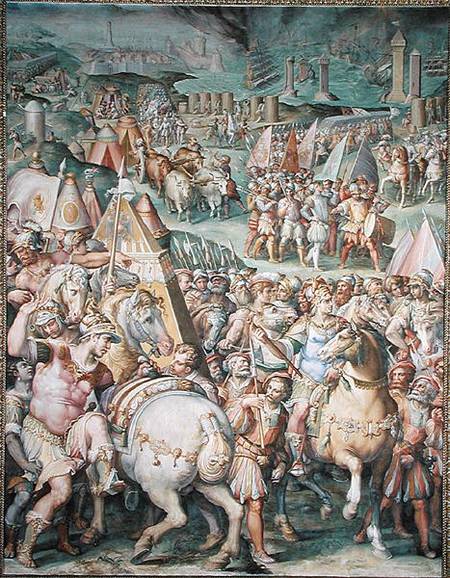 The Siege of Livorno by Maximilian I (1459-1519) from the Salone dei Cinquecento van Giorgio Vasari