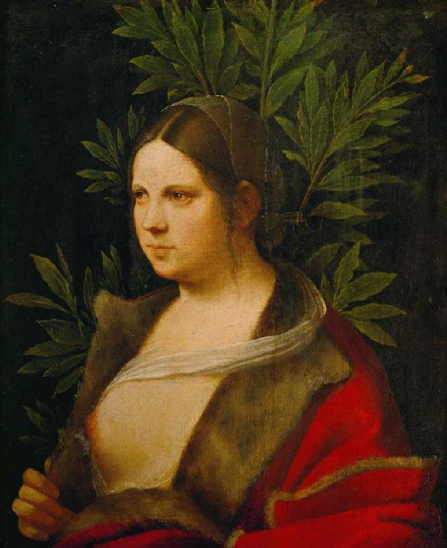 Bildnis einer jungen Frau (Petrarca's Laura) van Giorgione (eigentl. Giorgio Barbarelli oder da Castelfranco)