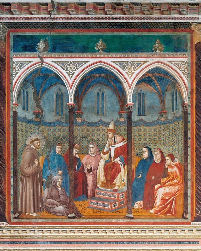 St. Francis Preaching a Sermon to Pope Honorius III van Giotto (di Bondone)