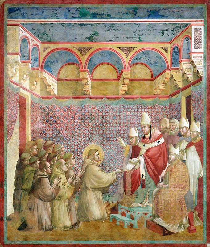 St. Francis Receives Approval of his `Regula Prima' from Pope Innocent III (1160-1216) in 1210 van Giotto (di Bondone)