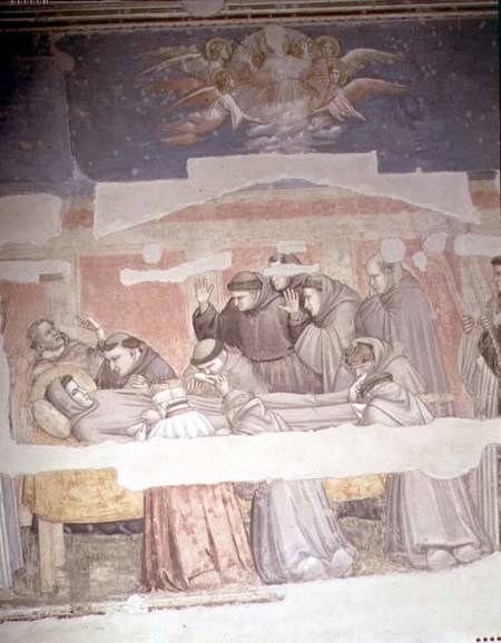 The Death of St. Francis, detail of bier, from the Bardi chapel van Giotto (di Bondone)