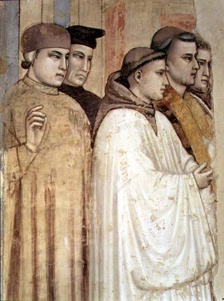The Death of St. Francis, detail of the standing mourners on the left hand side, from the Bardi chap van Giotto (di Bondone)