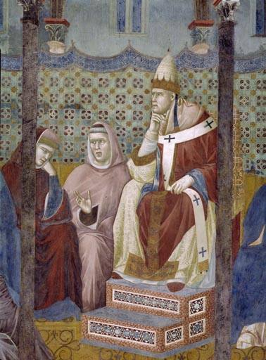 Der hl. Franziskus predigt vor Papst Honorius III. van Giotto (di Bondone)