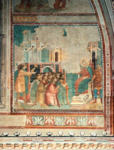 Joseph stellt seiner Brueder wegen des gestohlenen Bechers zur Rede van Giotto (di Bondone)