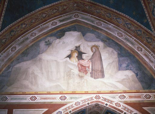 Zosimas reicht der hl. Maria Magdalena in der Wueste einen Mantel, um ihre Bloesse zu bedecken van Giotto (Schule)