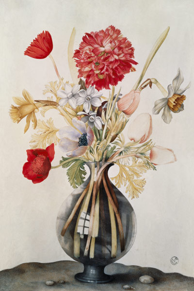 Vase of Flowers with Daffodils, Carnations and Anemones van Giovanna Garzoni