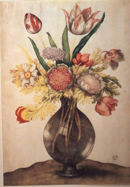 Crystal Vase of Flowers (w/c on parchment) van Giovanna Garzoni