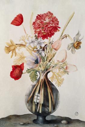 Vase of Flowers with Daffodils, Carnations and Anemones