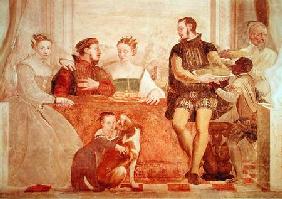 The Banquet, detail of figures at table