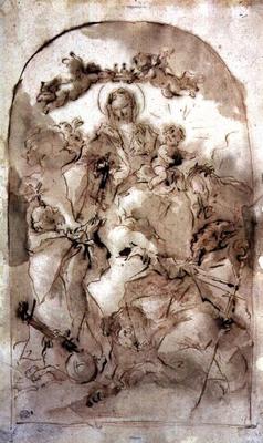 Virgin and Child with St. Dominic, St. Theresa and St. Coribian, c.1745 (brown wash over red chalk) van Giovanni Antonio Guardi