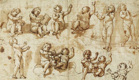 Studies of Putti (pen, ink, wash and chalk) - Auschnitt van Giovanni Baglione