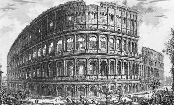 View of the Flavian Amphitheatre, known as the Colosseum from ''Vedute'', first published by  in 175 van Giovanni Battista Piranesi