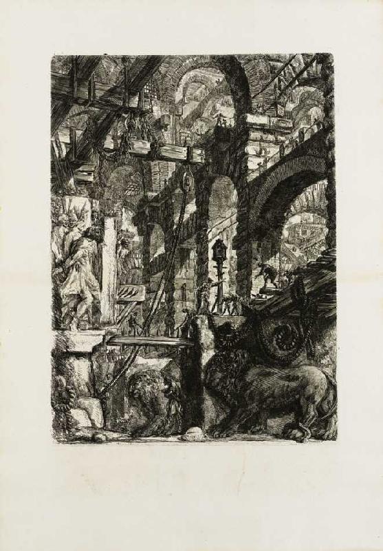 Carceri (Kerker) - Blatt 5: Die Löwenreliefs (aus der 4. Auflage, 1800-09) van Giovanni Battista Piranesi