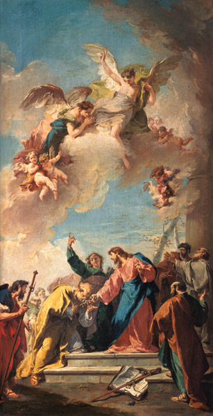 Christus übergibt Petrus die Schlüssel zum Paradies. van Giovanni Battista Pittoni