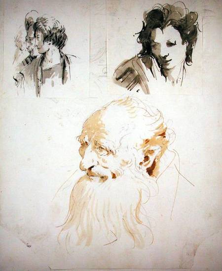 Three Studies of Heads (pen van Giovanni Battista Tiepolo